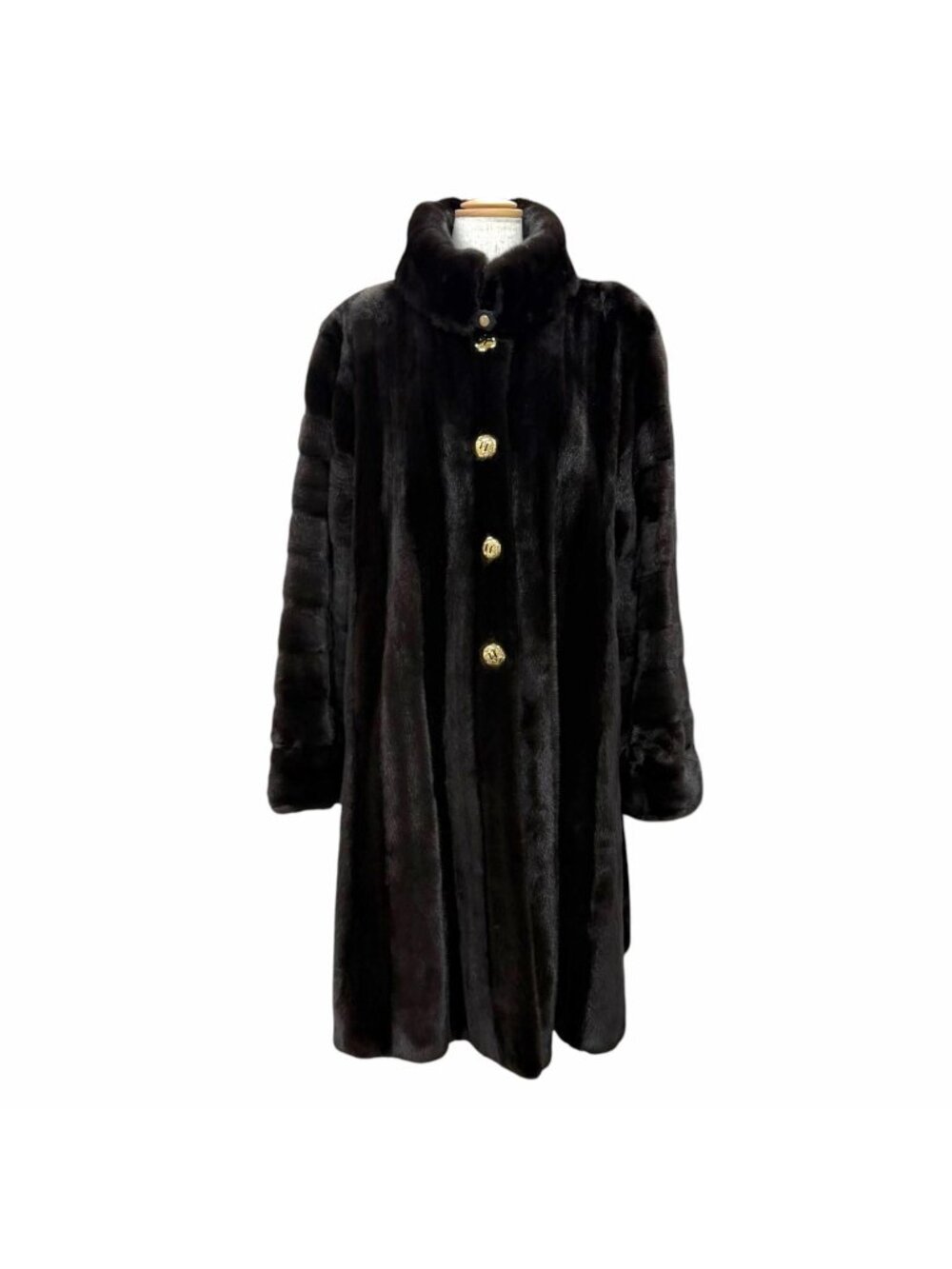Dior Logo Gold Button Mink Long Fur Coat Black Gramma